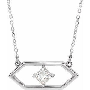 14 Karat White Gold Geometric Diamond Necklace