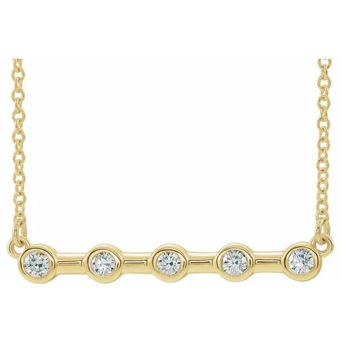 14 Karat Yellow Gold Bezel-Set Diamond Bar Necklace