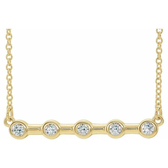 14 Karat Yellow Gold Bezel-Set Diamond Bar Necklace