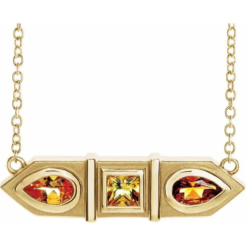 14 Karat Yellow Gold Yellow Multi-Gemstone Geometric Bar Necklace