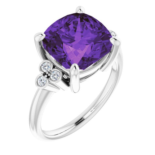 14 Karat White Gold Amethyst and Diamond Ring