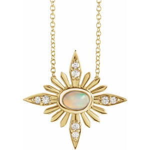 14 Karat Yellow Gold Ethiopian Opal and Diamond Celestial Necklace