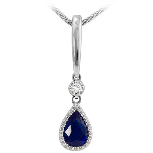 14 Karat White Gold Blue Sapphire and Diamond Necklace