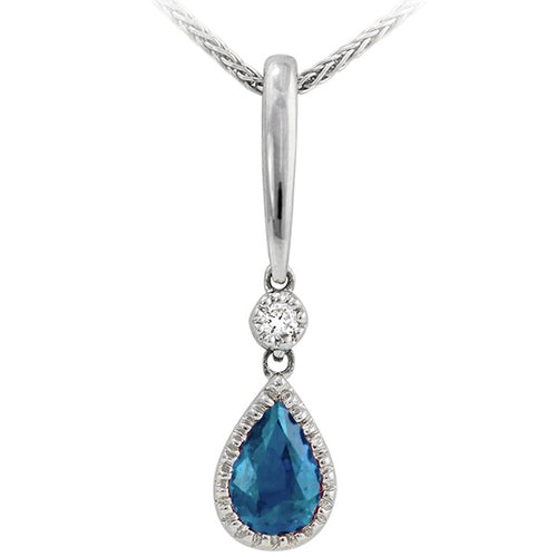 14 Karat White Gold Blue Topaz and Diamond Necklace