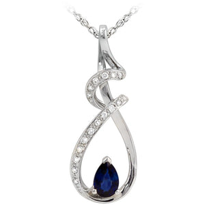 14 Karat White Gold Blue Sapphire and Diamond Necklace