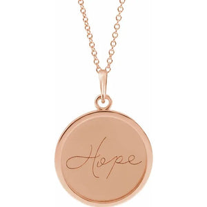 14 Karat Rose Gold "Hope" Engraved Necklace