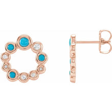 Load image into Gallery viewer, 14 Karat Rose Gold Natural Turquoise and Diamond Earrings 
