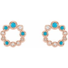 Load image into Gallery viewer, 14 Karat Rose Gold Natural Turquoise and Diamond Earrings 
