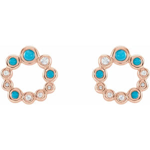 14 Karat Rose Gold Natural Turquoise and Diamond Earrings 