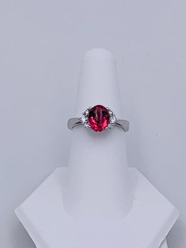 14 Karat White Gold Cabochon Pink Tourmaline and Diamond Ring