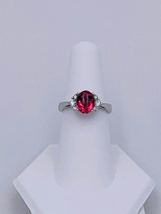14 Karat White Gold Cabochon Pink Tourmaline and Diamond Ring