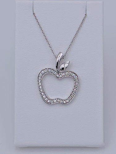 14 Karat White Gold Diamond Apple Necklace