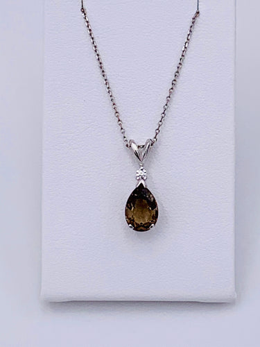 14 Karat White Gold Smoky Quartz and Diamond Necklace