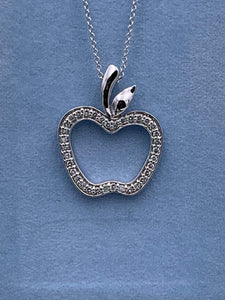 14 Karat White Gold Diamond Apple Necklace