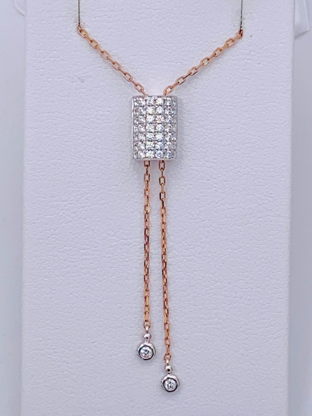 14 Karat Rose and White Gold Lariat-Style Diamond Necklace