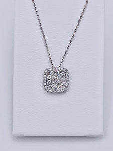 14 Karat White Gold Cushion Shape Multi-Diamond Necklace