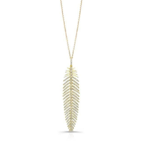 18 Karat Yellow Gold Diamond Feather Necklace