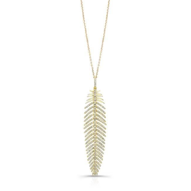 18 Karat Yellow Gold Diamond Feather Necklace