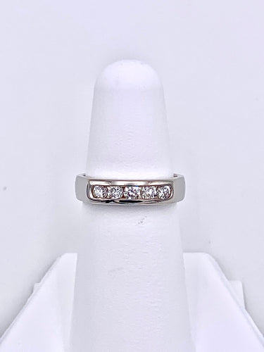 14 Karat White Gold Five Round Brilliant Diamond Channel Set Band