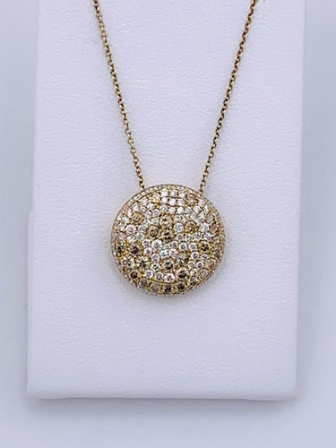 18 Karat Yellow Gold Cognac and White Diamond Pave’ Style Necklace