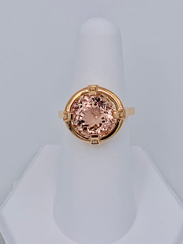 14 Karat Rose Gold Pink Morganite and Diamond Ring