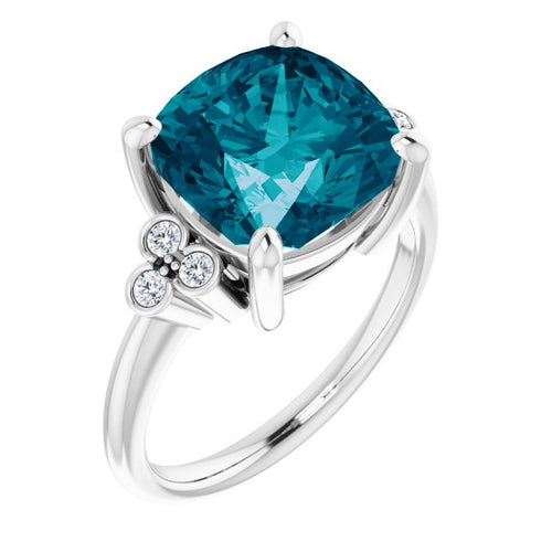 14 Karat White Gold London Blue Topaz and Diamond Ring