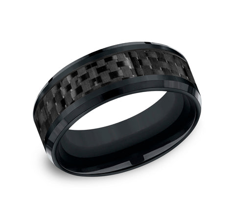 Men's Black Titanium and Black Carbon Fiber 8 MM Wedding Band
